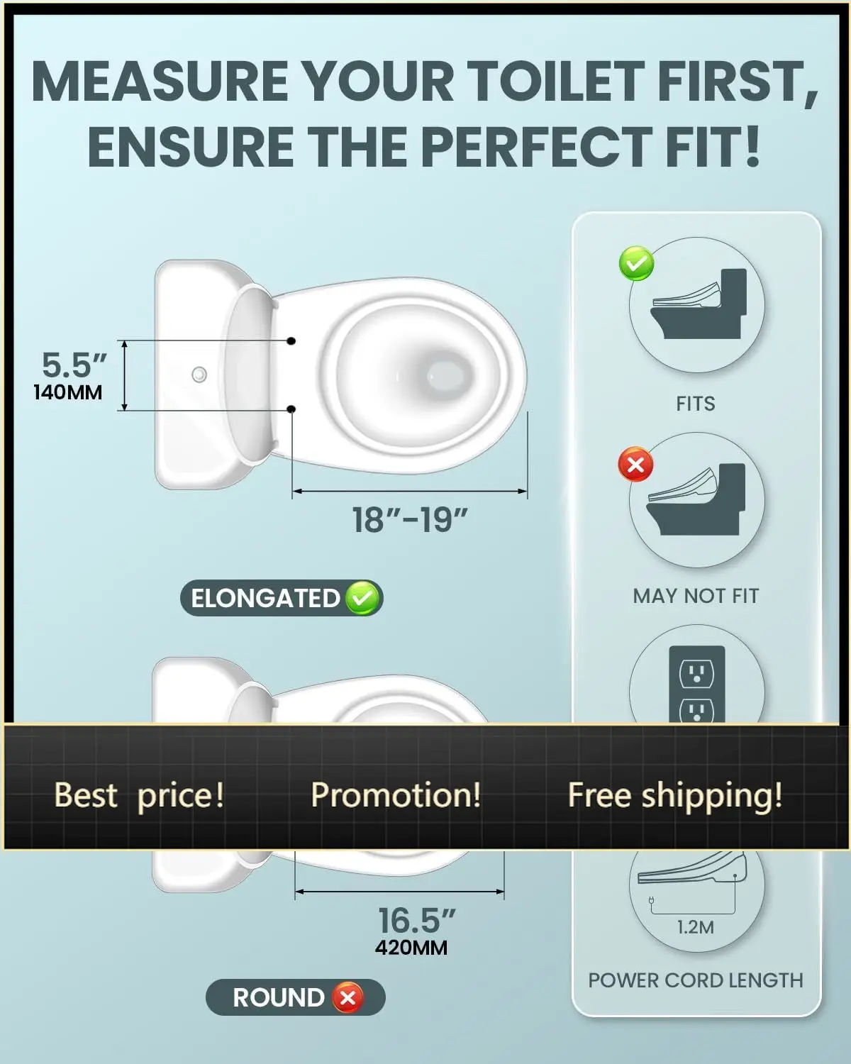 Elongated Bidet Toilet Seat Warm Dryer - Nowy, szybka wysyłka. Bestseller. Elektryczne siedzisko